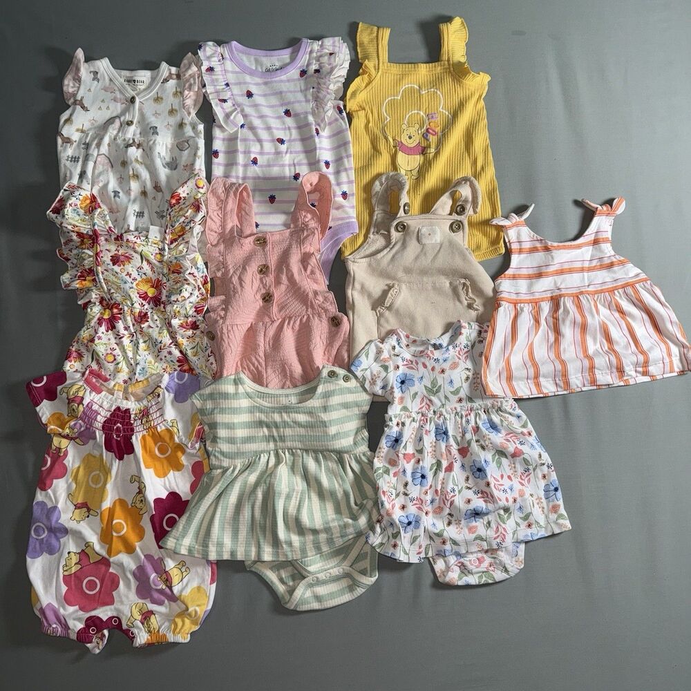 10 Piece Bundle Baby Girl clothes 0-3 months, Carters, Disney, Cat &Jack,etc.